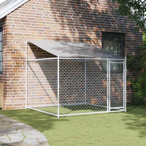 Hundegård med tag og låge 2x2x2 m galvaniseret stål grå