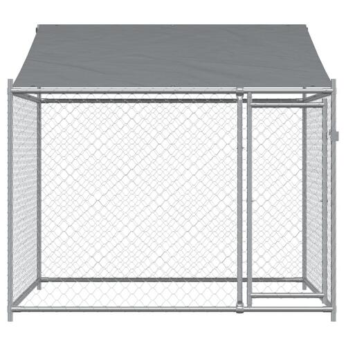 Hundegård med tag og låge 2x2x2 m galvaniseret stål grå