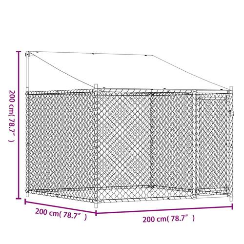 Hundegård med tag og låge 2x2x2 m galvaniseret stål grå