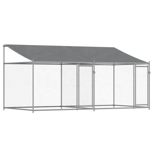 Hundegård med tag og låger 4x2x2 m galvaniseret stål grå