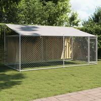 Hundegård med tag og låge 4x2x2 m galvaniseret stål grå