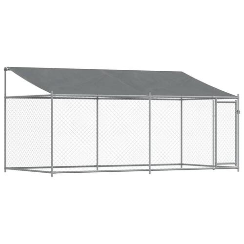 Hundegård med tag og låge 4x2x2 m galvaniseret stål grå