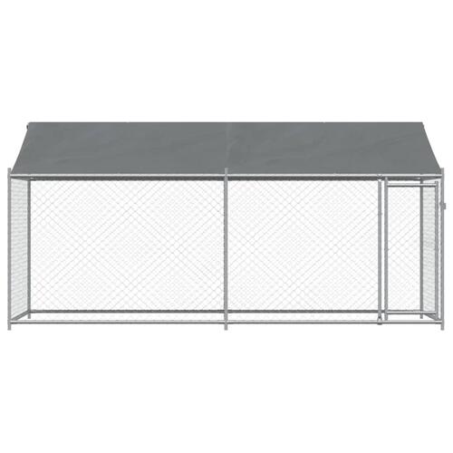 Hundegård med tag og låge 4x2x2 m galvaniseret stål grå