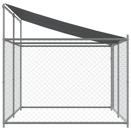 Hundegård med tag og låge 4x2x2 m galvaniseret stål grå