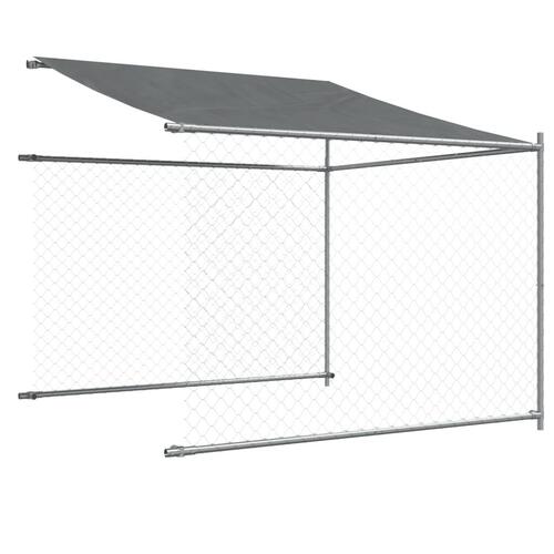 Hundegård med tag og låge 4x2x2 m galvaniseret stål grå