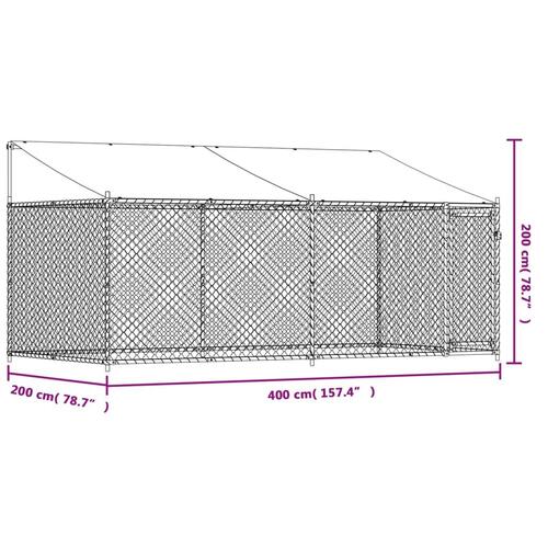 Hundegård med tag og låge 4x2x2 m galvaniseret stål grå