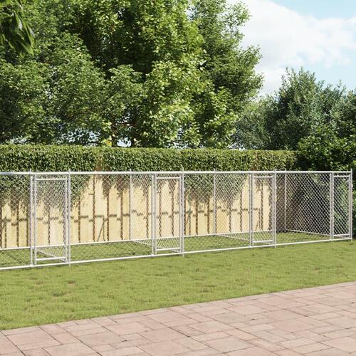 Hundegård med låger 12x2x1,5 m galvaniseret stål grå
