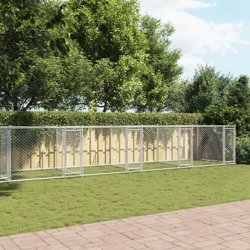 Hundegård med låger 12x2x1,5 m galvaniseret stål grå