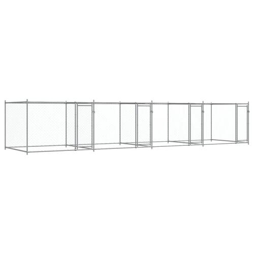 Hundegård med låger 8x2x1,5 m galvaniseret stål grå