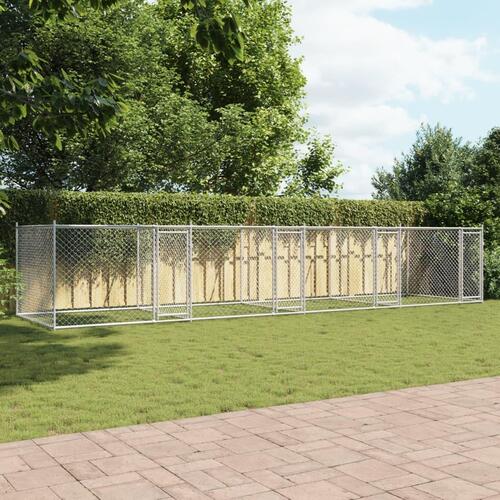 Hundegård med låger 8x2x1,5 m galvaniseret stål grå