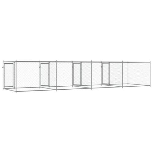 Hundegård med låger 8x2x1,5 m galvaniseret stål grå