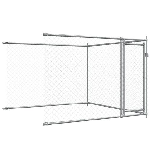 Hundegård med låger 8x2x1,5 m galvaniseret stål grå