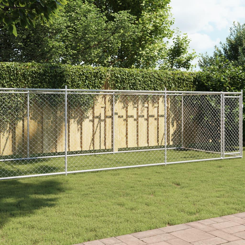 Hundegård med låge 8x2x1,5 m galvaniseret stål grå
