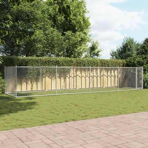 Hundegård med låge 8x2x1,5 m galvaniseret stål grå