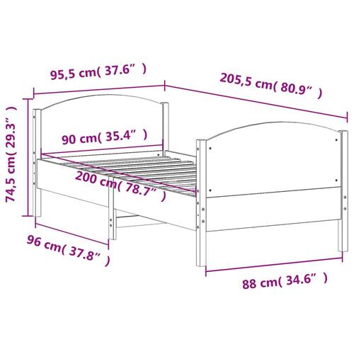 Sengeramme uden madras 90x200 cm massivt fyrretræ hvid