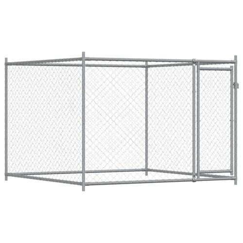 Hundegård med låge 2x2x1,5 m galvaniseret stål grå