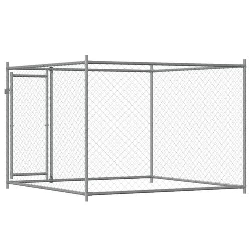 Hundegård med låge 2x2x1,5 m galvaniseret stål grå