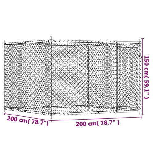 Hundegård med låge 2x2x1,5 m galvaniseret stål grå