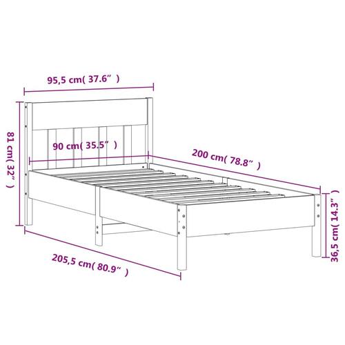 Sengeramme uden madras 90x200 cm massivt fyrretræ