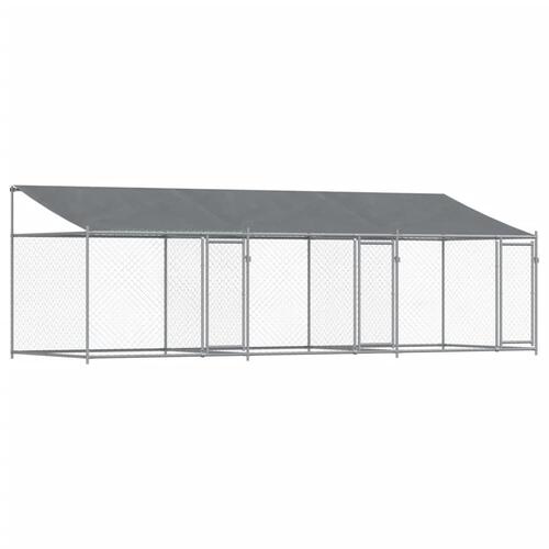 Hundegård med tag og låger 6x2x2 m galvaniseret stål grå