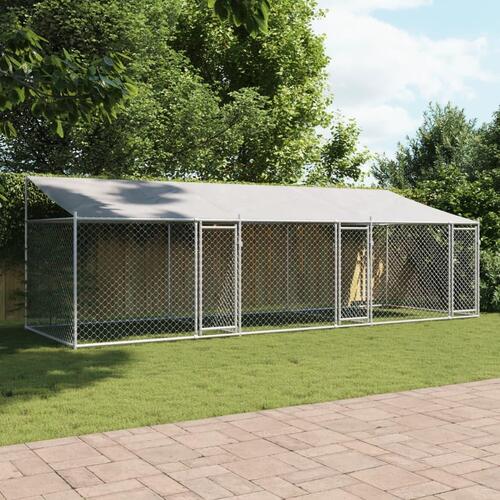 Hundegård med tag og låger 6x2x2 m galvaniseret stål grå