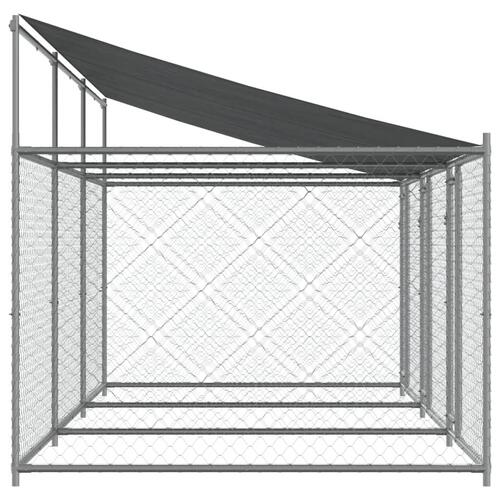 Hundegård med tag og låger 6x2x2 m galvaniseret stål grå