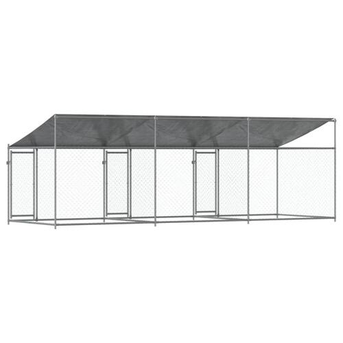 Hundegård med tag og låger 6x2x2 m galvaniseret stål grå