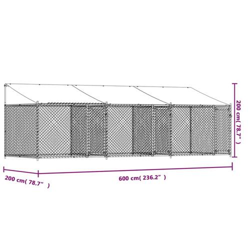 Hundegård med tag og låger 6x2x2 m galvaniseret stål grå