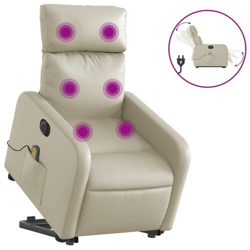 Massagestol med løftefunktion kunstlæder cremefarvet