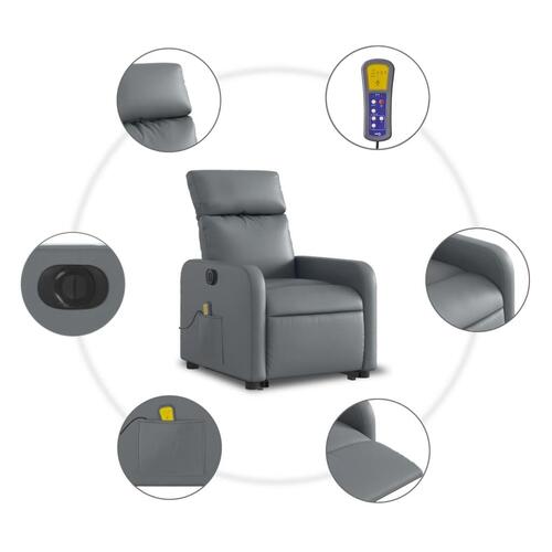 Massagestol med løftefunktion kunstlæder grå