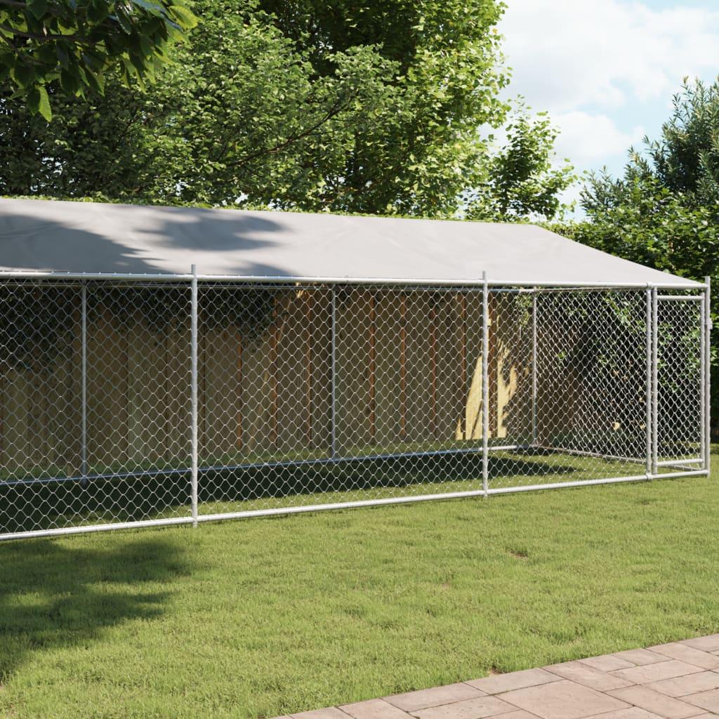 Hundegård med tag og låge 8x2x2 m galvaniseret stål grå