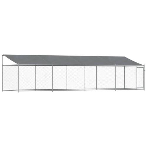 Hundegård med tag og låge 8x2x2 m galvaniseret stål grå