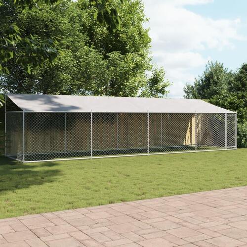 Hundegård med tag og låge 8x2x2 m galvaniseret stål grå