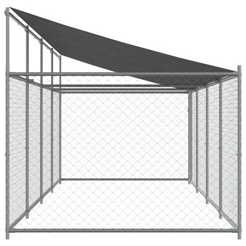 Hundegård med tag og låge 8x2x2 m galvaniseret stål grå