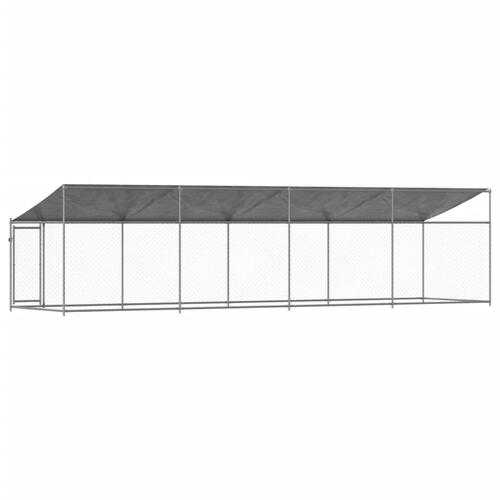 Hundegård med tag og låge 8x2x2 m galvaniseret stål grå