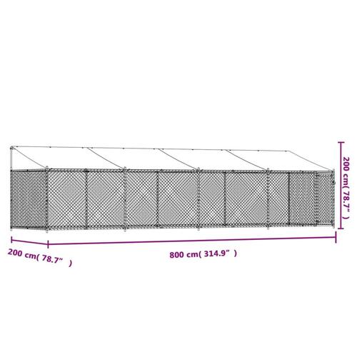 Hundegård med tag og låge 8x2x2 m galvaniseret stål grå