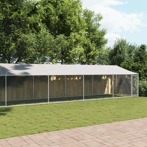 Hundegård med tag og låge 12x2x2 m galvaniseret stål grå