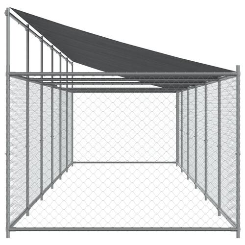 Hundegård med tag og låge 12x2x2 m galvaniseret stål grå