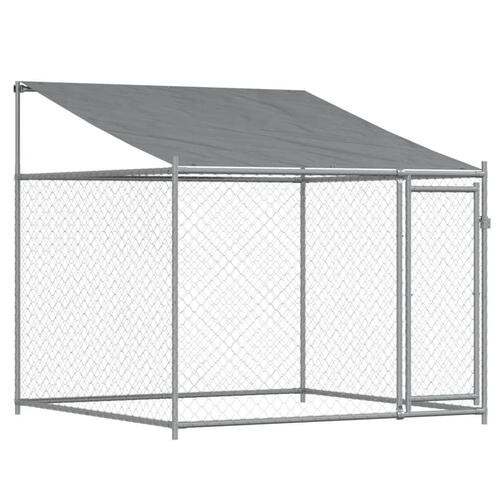 Hundegård med tag og låge 12x2x2 m galvaniseret stål grå