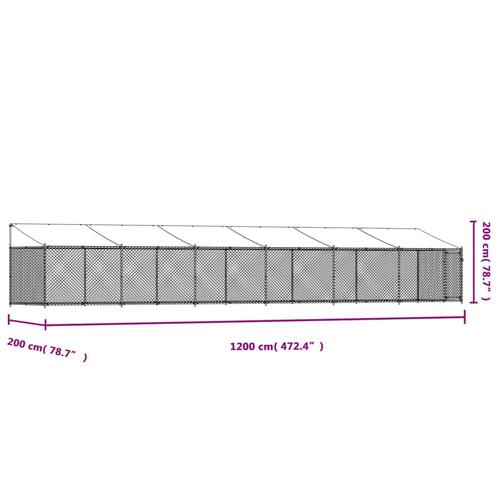 Hundegård med tag og låge 12x2x2 m galvaniseret stål grå