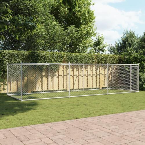 Hundegård med låge 6x2x1,5 m galvaniseret stål grå