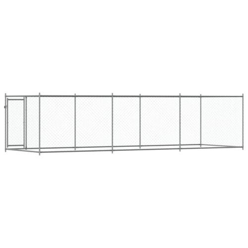 Hundegård med låge 6x2x1,5 m galvaniseret stål grå
