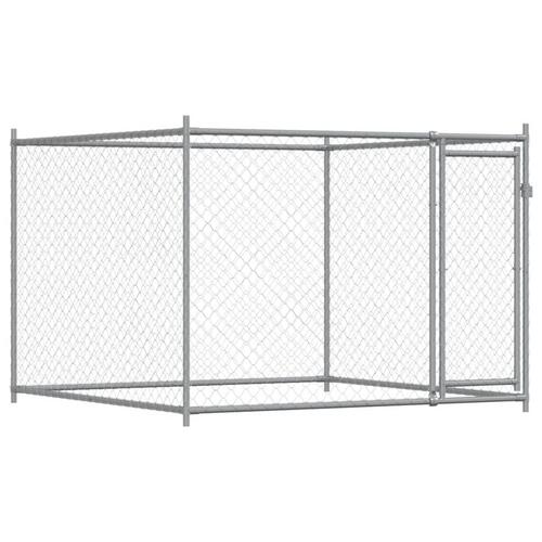 Hundegård med låge 6x2x1,5 m galvaniseret stål grå