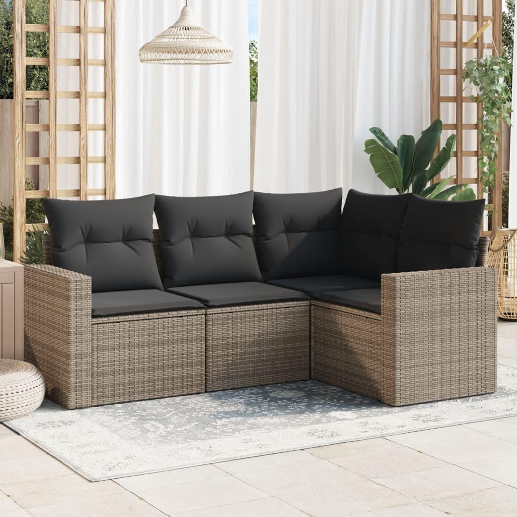 Sofasæt til haven 4 dele med hynder polyrattan grå