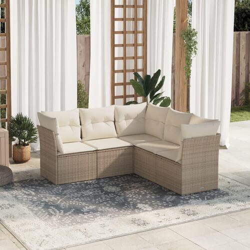 Sofasæt til haven 5 dele med hynder polyrattan beige