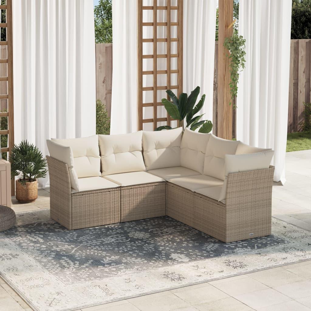 Sofasæt til haven 5 dele med hynder polyrattan beige