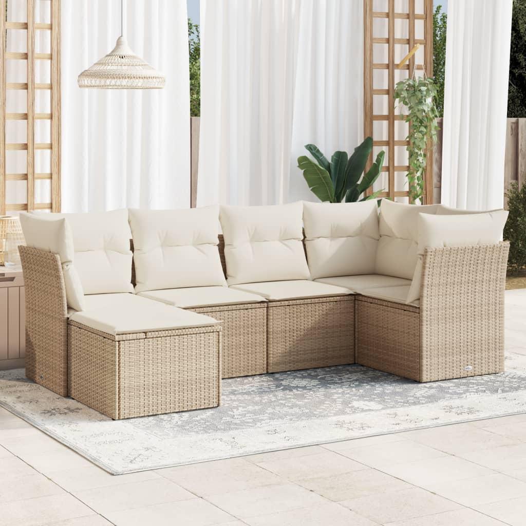 Sofasæt til haven 6 dele med hynder polyrattan beige
