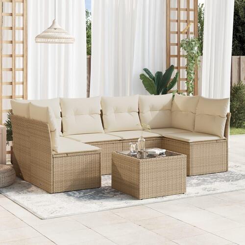 Sofasæt til haven 7 dele med hynder polyrattan beige