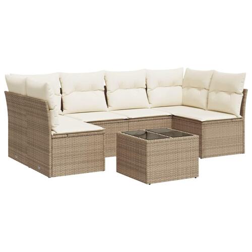 Sofasæt til haven 7 dele med hynder polyrattan beige