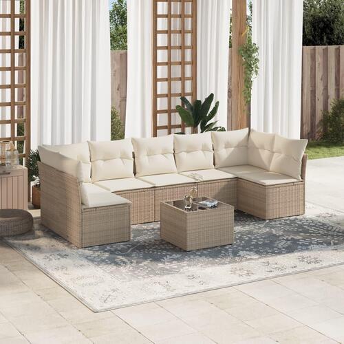 Sofasæt til haven 8 dele med hynder polyrattan beige